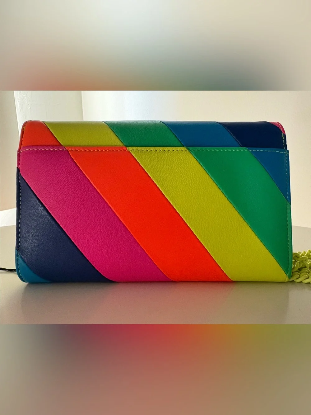 NWT Kurt Geiger London Brixton Chain Wallet Crossbody Bag – Neon Rainbow Stripe